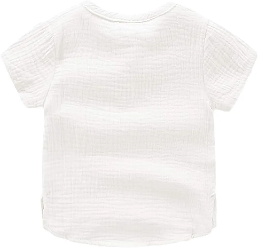 Ashmyova Boys Cotton Linen Shirt Toddler Boys Pocket Button Short Sleeve T Shirt Tees Tops