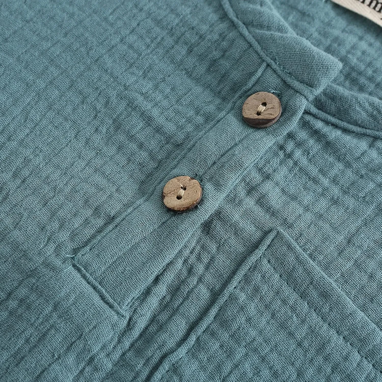 Ashmyova Boys Cotton Linen Shirt Toddler Boys Pocket Button Short Sleeve T Shirt Tees Tops