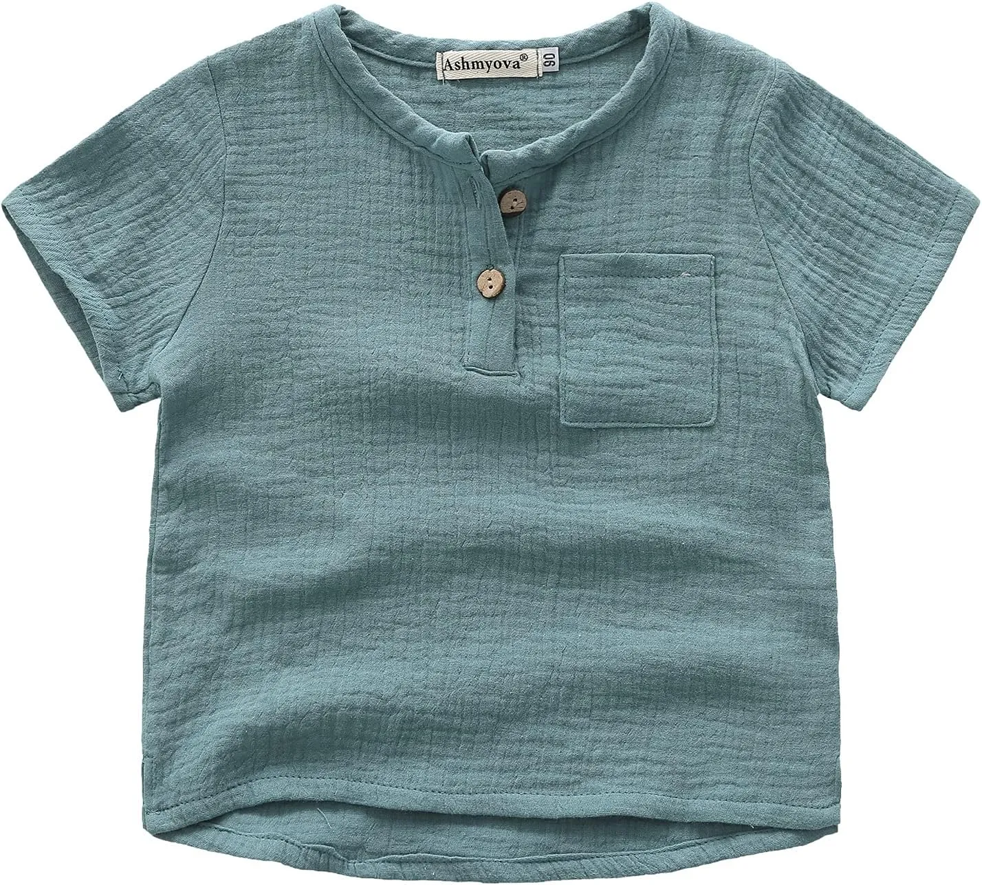 Ashmyova Boys Cotton Linen Shirt Toddler Boys Pocket Button Short Sleeve T Shirt Tees Tops