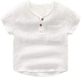Ashmyova Boys Cotton Linen Shirt Toddler Boys Pocket Button Short Sleeve T Shirt Tees Tops