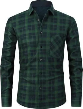 Askdeer Men's Plaid Shirts Jacket Fleece Flannel Shacket Long Sleeve Soft Warm Button Down Coat