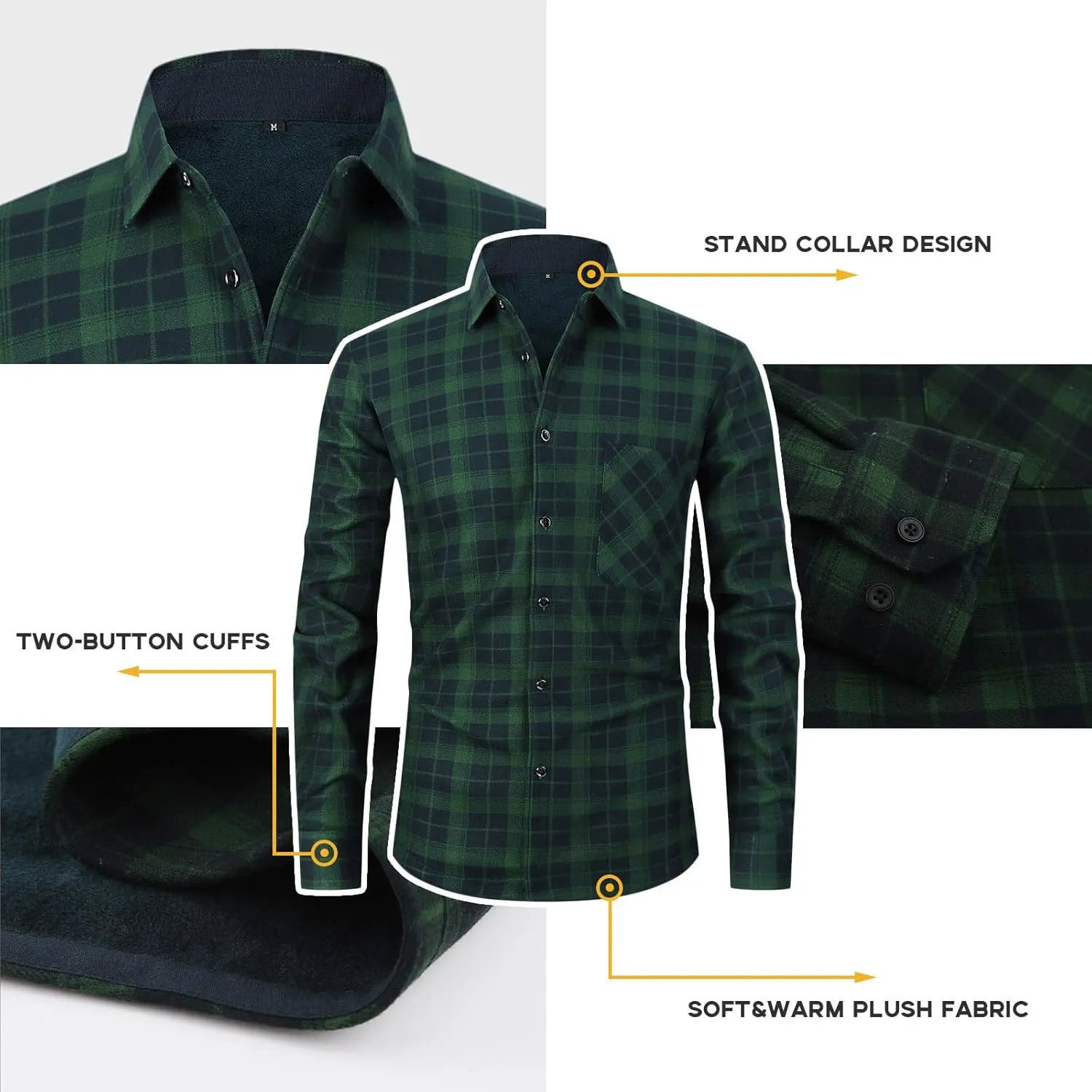 Askdeer Men's Plaid Shirts Jacket Fleece Flannel Shacket Long Sleeve Soft Warm Button Down Coat