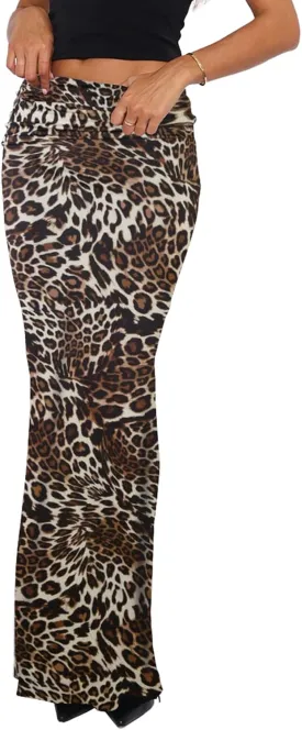 Bodycon Maxi Skirts for Women, Foldover High Waist Floral Leopard Cheetah Print Sexy Club Long Y2k Skirt