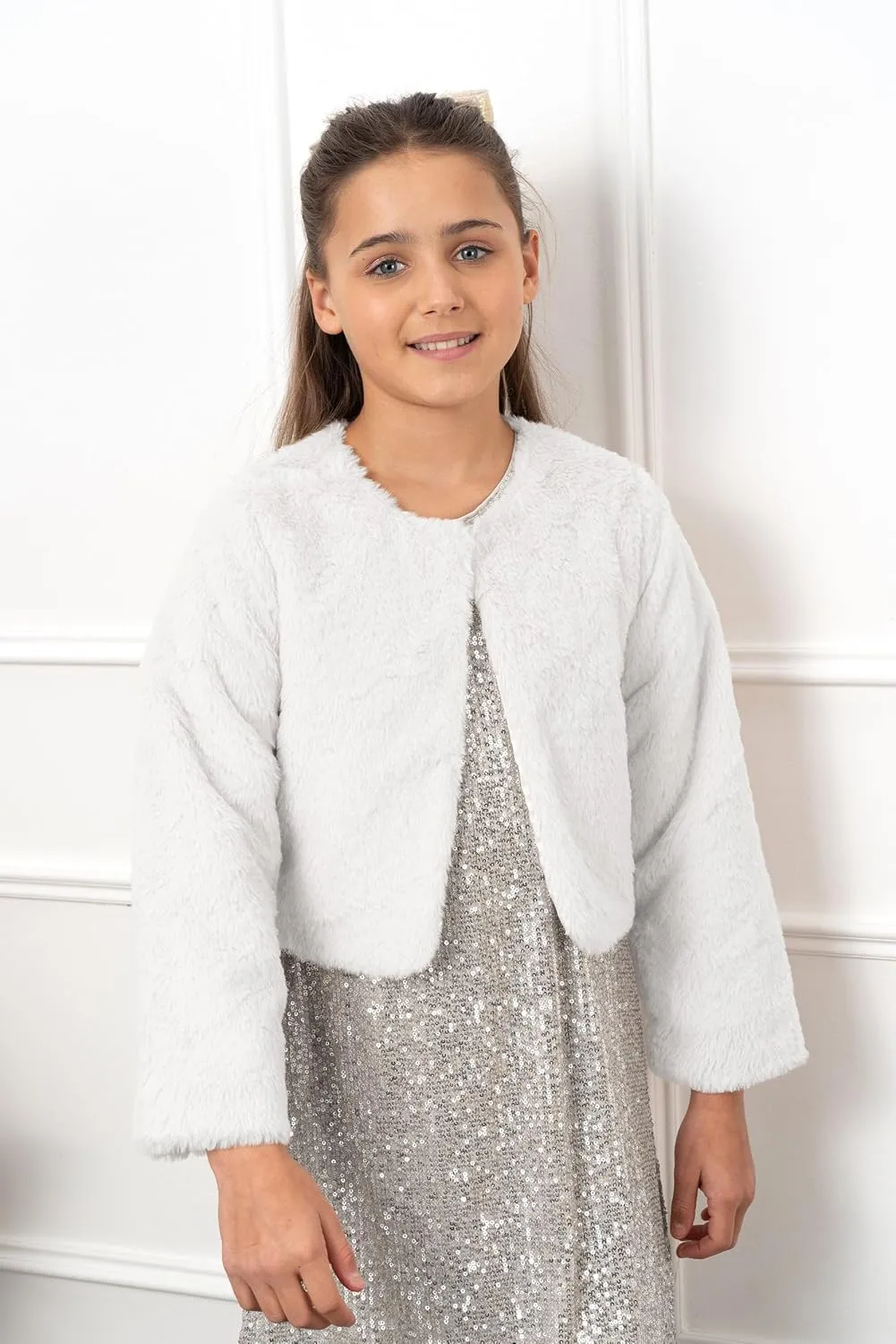 BOLEROSE Girls Cozy Faux Fur Childrens Kids Bolero Shrug Jacket Coat