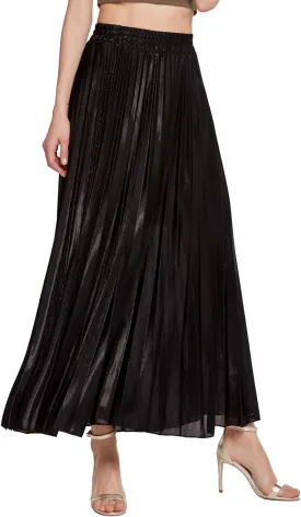 CHARTOU Women's Premium Metallic Shiny Shimmer Accordion Pleated Long Maxi Skirt