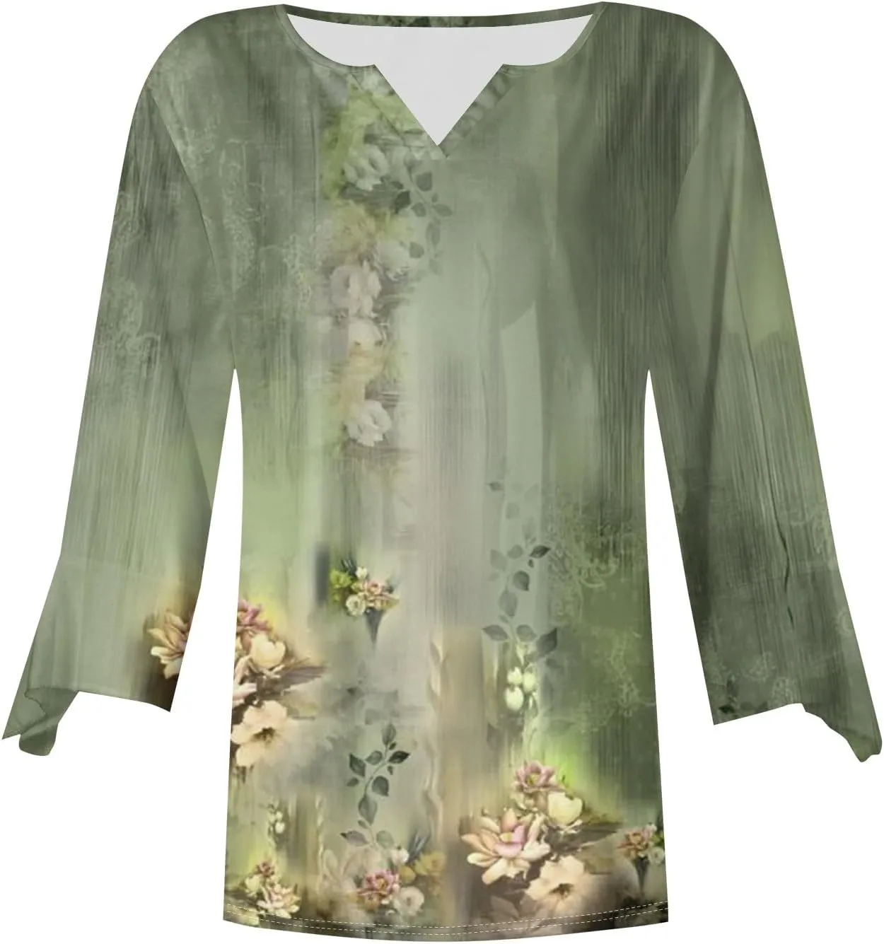 ChicCrate Womens Basic Dressy Casual T-Shirts Notch V Neck Petal 3/4 Sleeve Tops Loose Comfy Tunic Work Tops Blouse