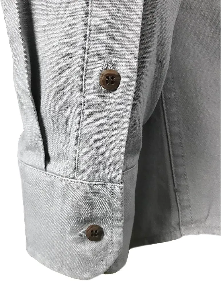 Collarless Shirt for Men, Irish Grandfather Cotton Linen Long Sleeve Button Down Banded Collar Dress Shirt