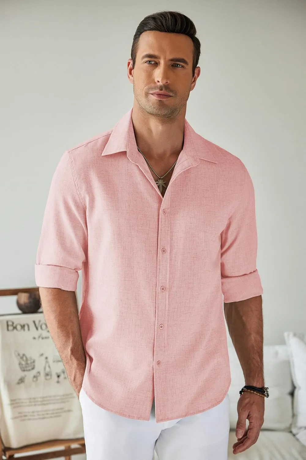 COOFANDY Men's Casual Button Down Shirt Long Sleeve Untucked Chambray Shirt Wrinkle Free Dress Shirts