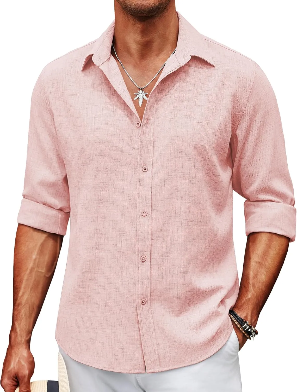 COOFANDY Men's Casual Button Down Shirt Long Sleeve Untucked Chambray Shirt Wrinkle Free Dress Shirts