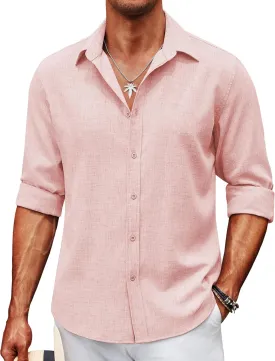 COOFANDY Men's Casual Button Down Shirt Long Sleeve Untucked Chambray Shirt Wrinkle Free Dress Shirts