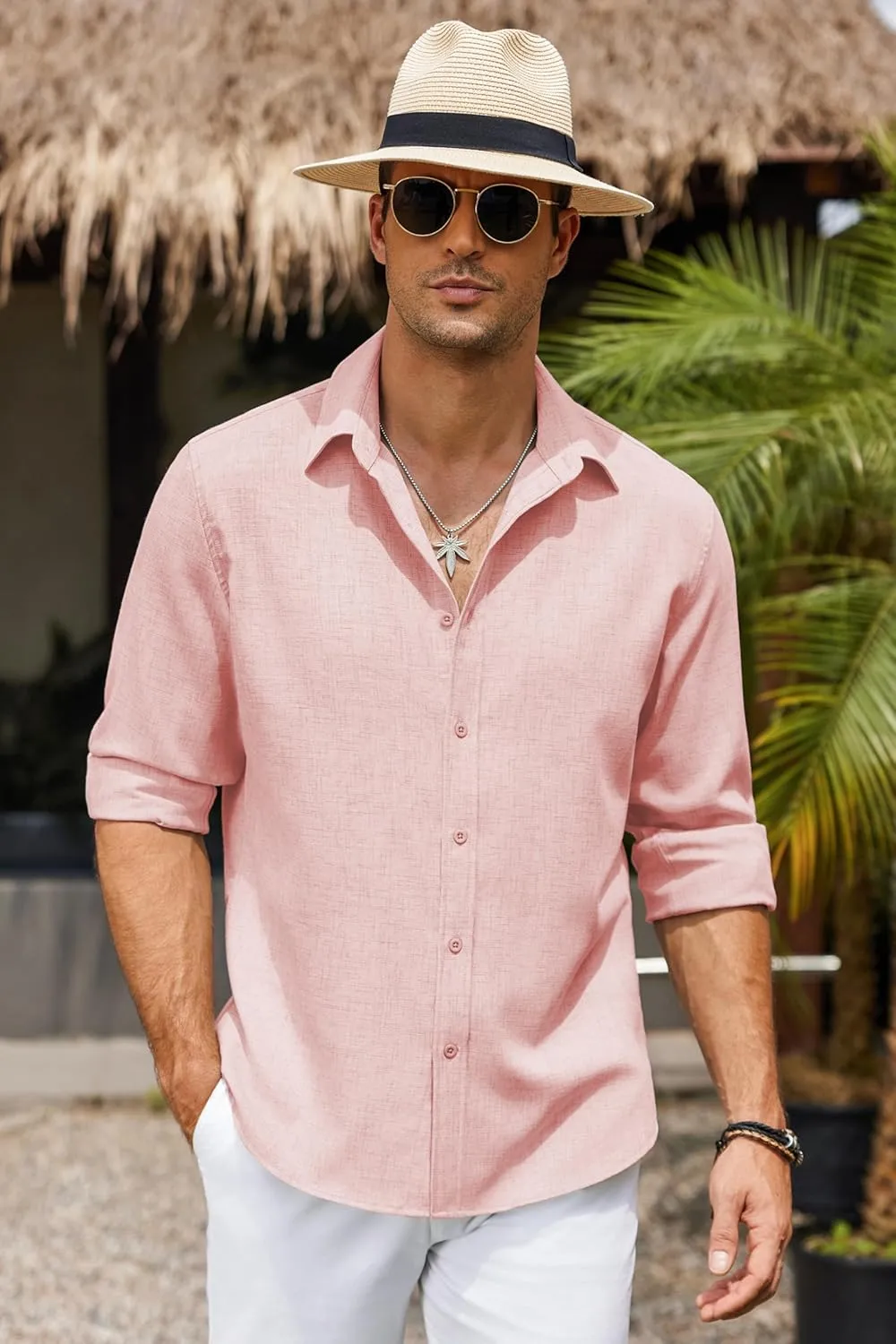 COOFANDY Men's Casual Button Down Shirt Long Sleeve Untucked Chambray Shirt Wrinkle Free Dress Shirts