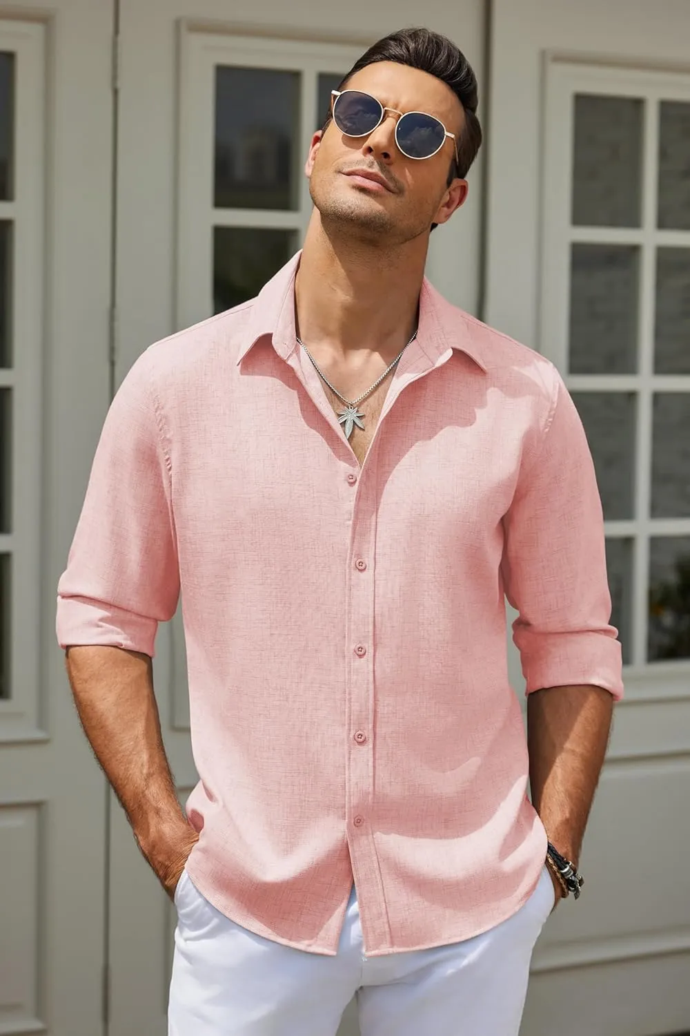 COOFANDY Men's Casual Button Down Shirt Long Sleeve Untucked Chambray Shirt Wrinkle Free Dress Shirts