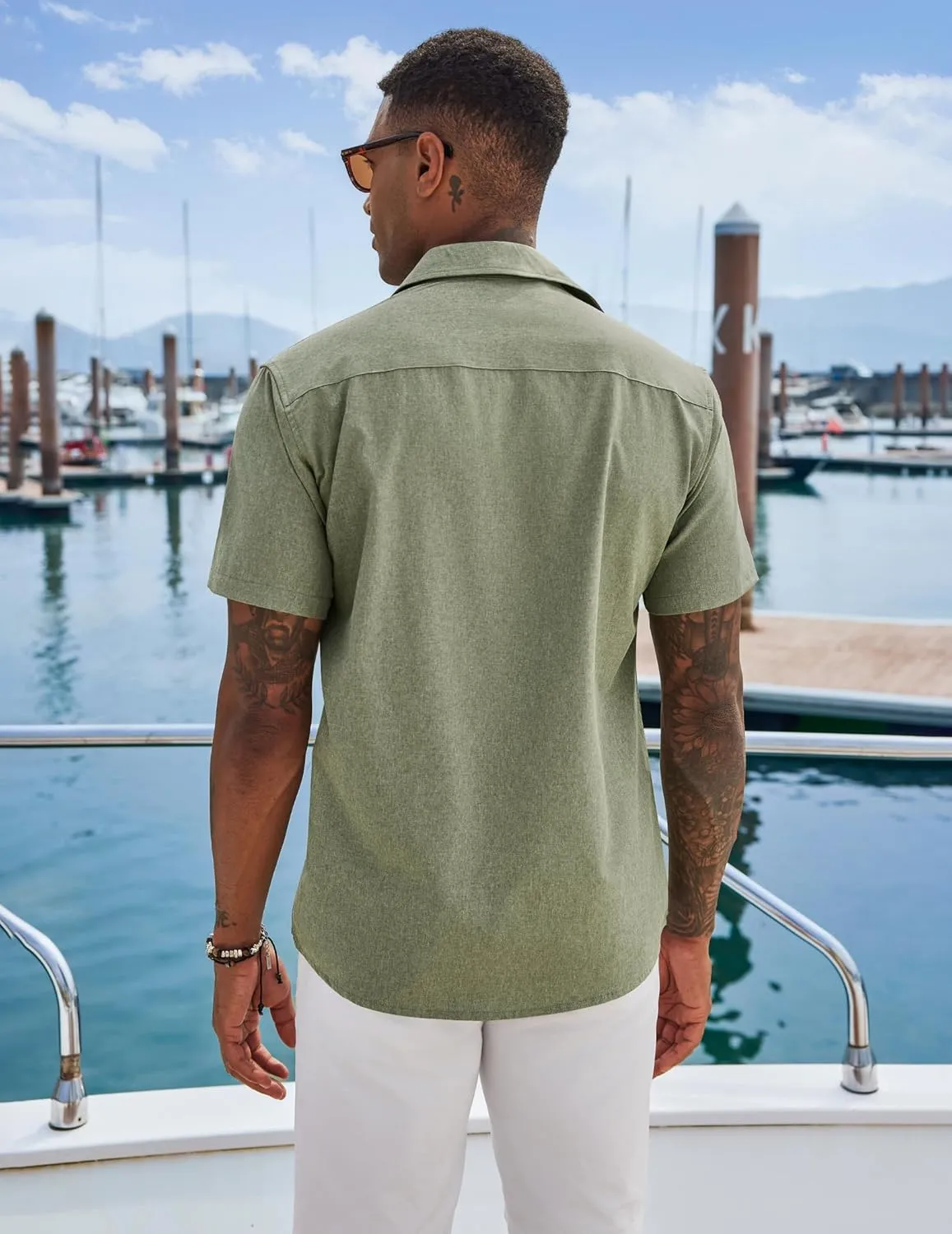 COOFANDY Men's Cuban Guayabera Shirts Casual Short Sleeve Button Down Shirt Summer Beach Vacation Shirt