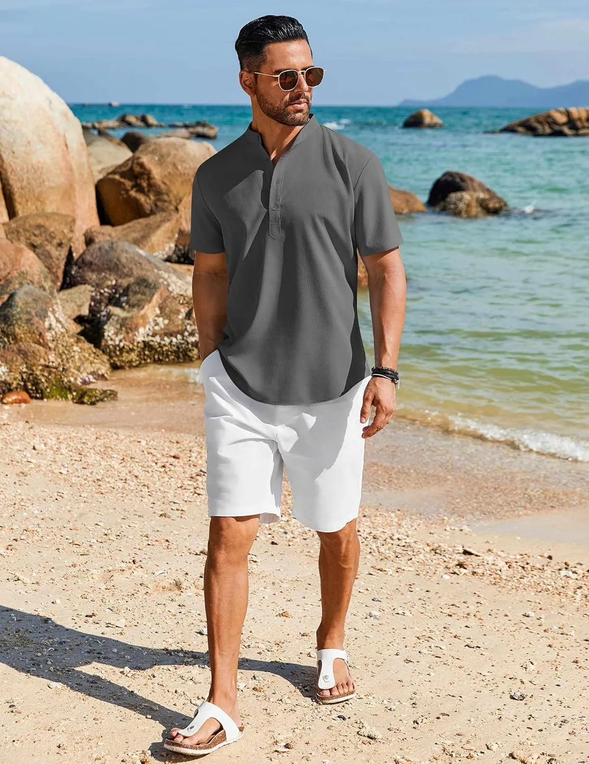 COOFANDY Men's Henley Shirt Short Sleeve Casual T-Shirt Summer Beach Hippie Henley Tee Shirt