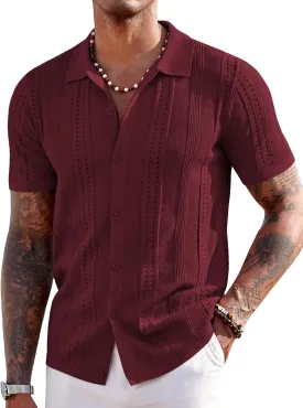 COOFANDY Men's Knit Shirts Short Sleeve Button Down Polo Shirt Fashion Casual Summer Beach Shirts