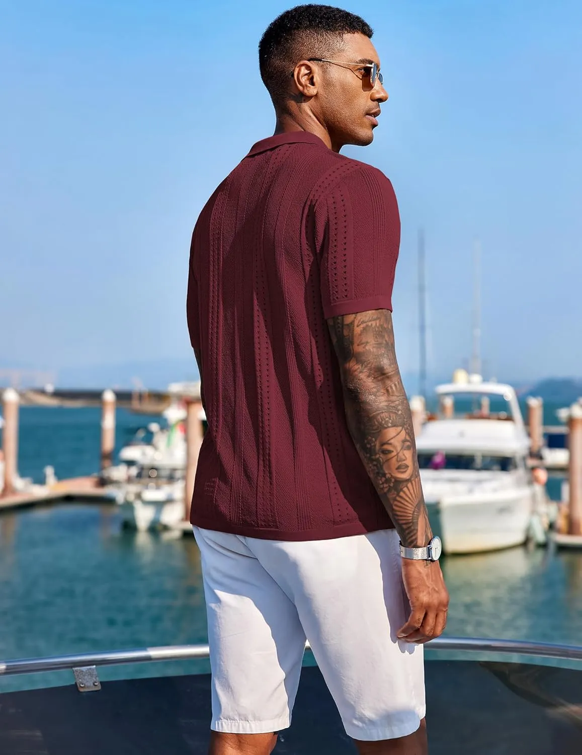 COOFANDY Men's Knit Shirts Short Sleeve Button Down Polo Shirt Fashion Casual Summer Beach Shirts