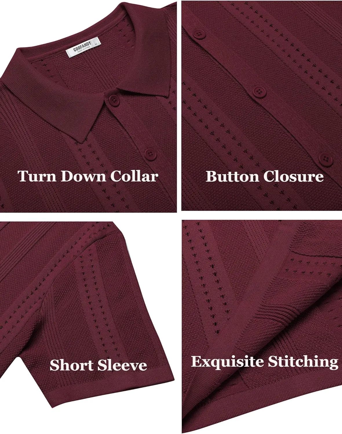 COOFANDY Men's Knit Shirts Short Sleeve Button Down Polo Shirt Fashion Casual Summer Beach Shirts