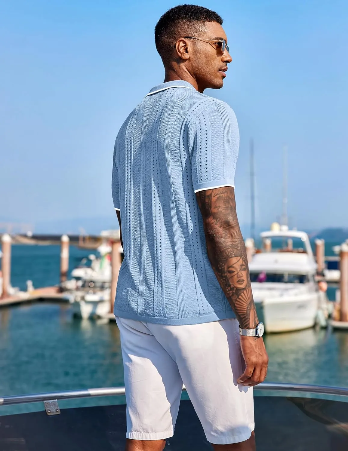 COOFANDY Men's Knit Shirts Short Sleeve Button Down Polo Shirt Fashion Casual Summer Beach Shirts