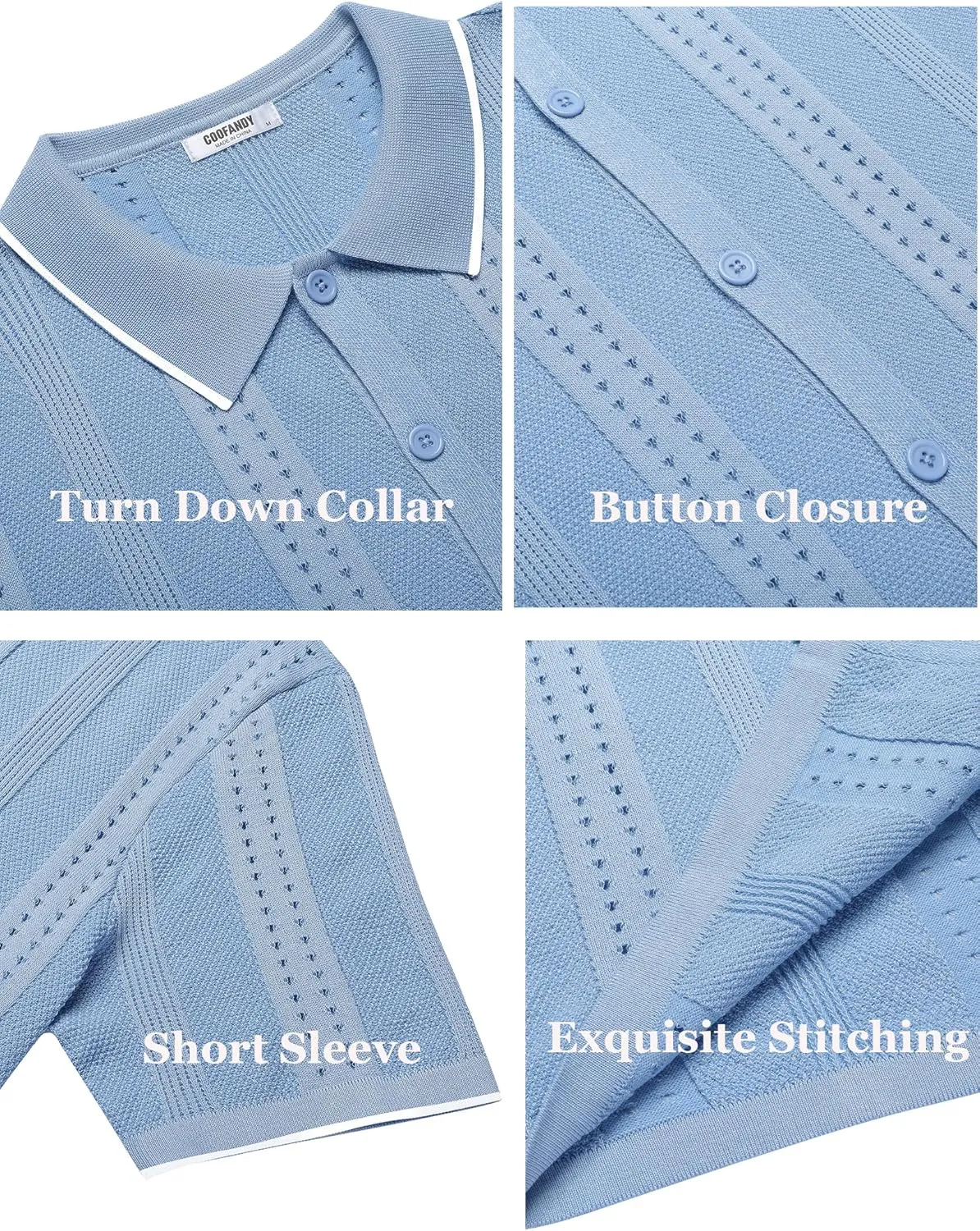 COOFANDY Men's Knit Shirts Short Sleeve Button Down Polo Shirt Fashion Casual Summer Beach Shirts