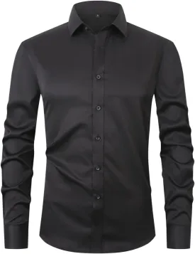 corfty Men Long Sleeve Dress Shirt - Regular Fit Stretch Free-Wrinkle Button Down Shirt