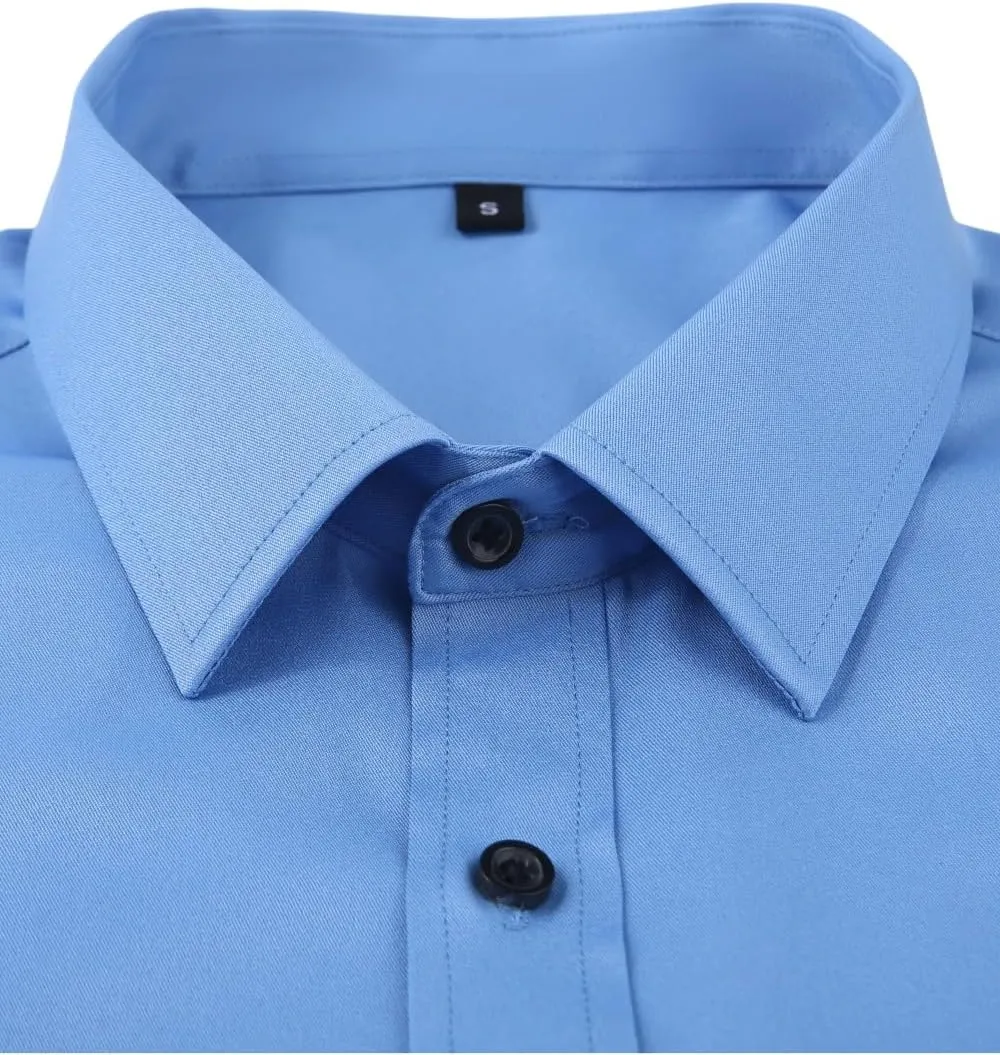 corfty Men Long Sleeve Dress Shirt - Regular Fit Stretch Free-Wrinkle Button Down Shirt