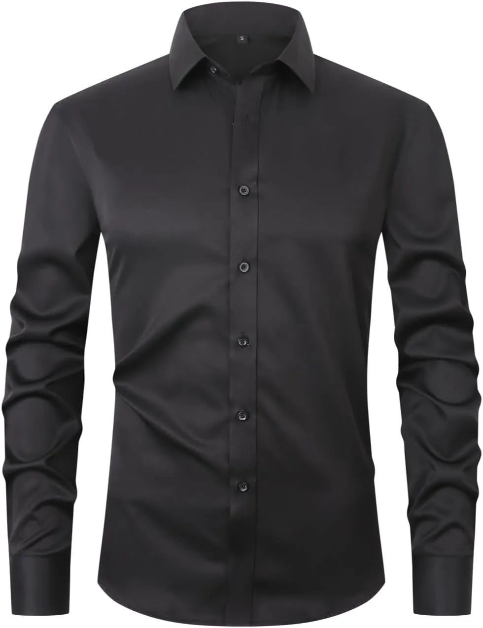 corfty Men Long Sleeve Dress Shirt - Regular Fit Stretch Free-Wrinkle Button Down Shirt