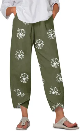 Cotton Linen Pants Women Petite Boho Summer Casual Baggy Beach Capris Lounge Lightweight Loose Fit Harem Trousers