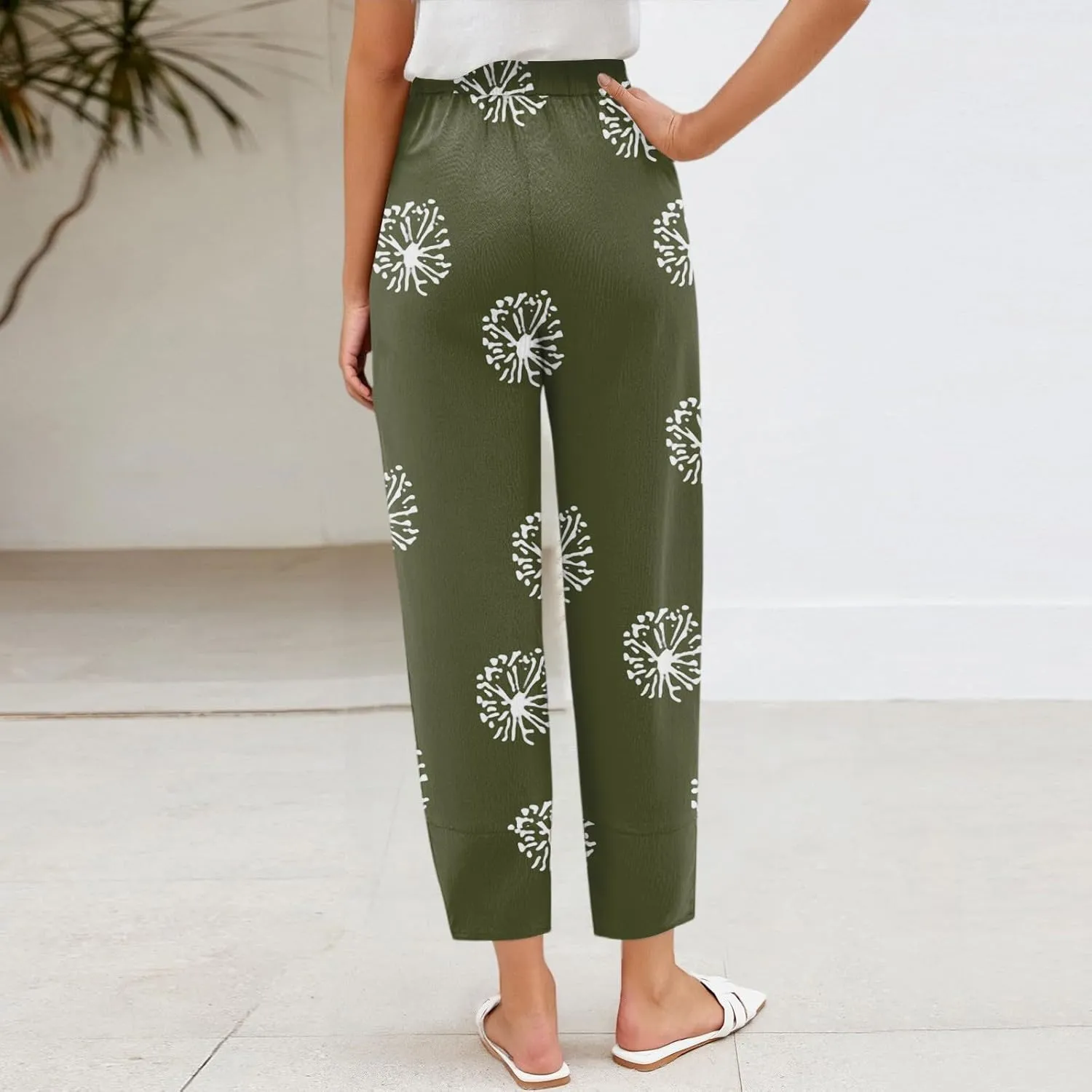 Cotton Linen Pants Women Petite Boho Summer Casual Baggy Beach Capris Lounge Lightweight Loose Fit Harem Trousers