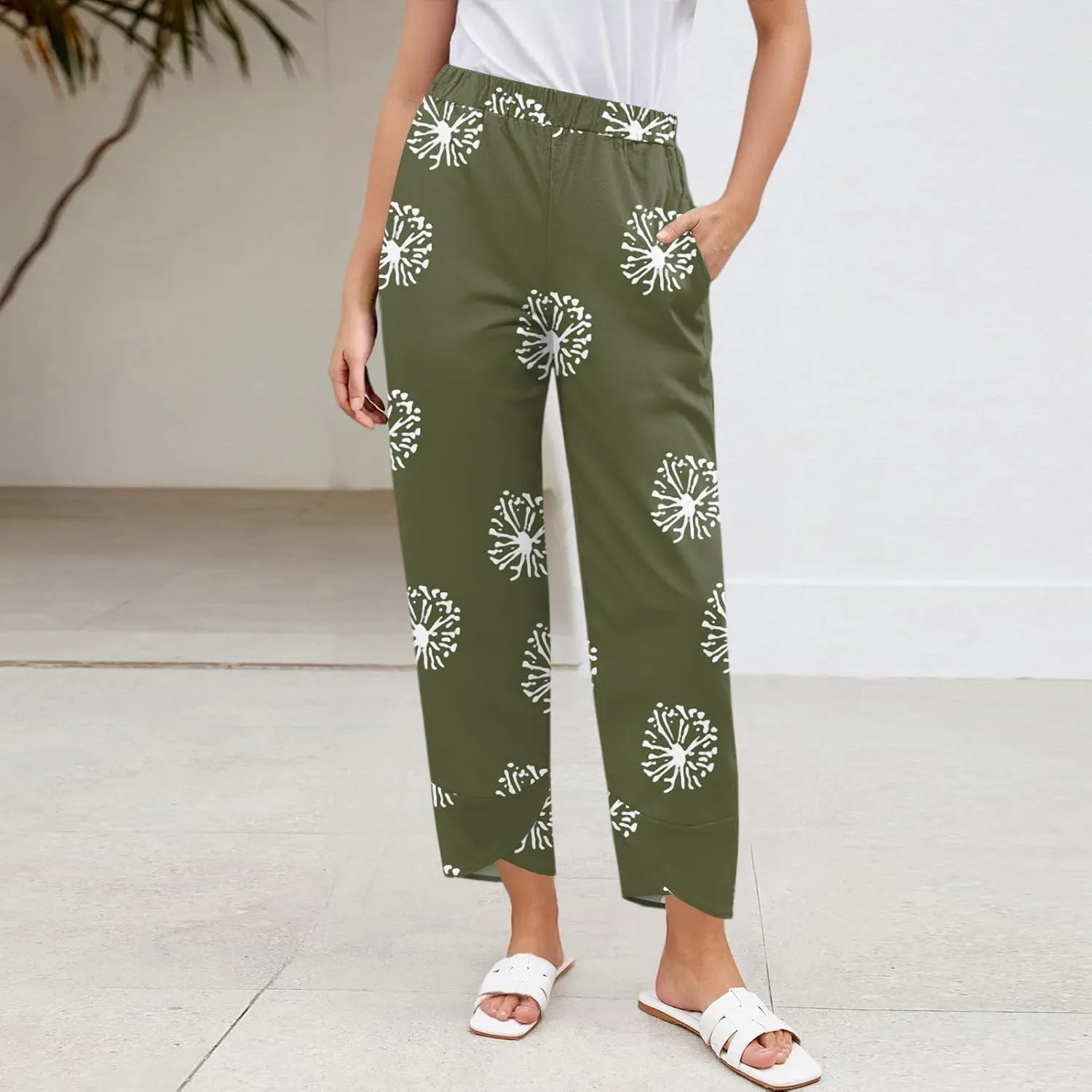 Cotton Linen Pants Women Petite Boho Summer Casual Baggy Beach Capris Lounge Lightweight Loose Fit Harem Trousers