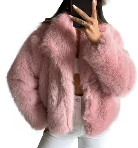 COZYPOIN Womens Faux Fur Jacket Fluffy Fur Cropped Coat Long Sleeve Open Front Fur Cape