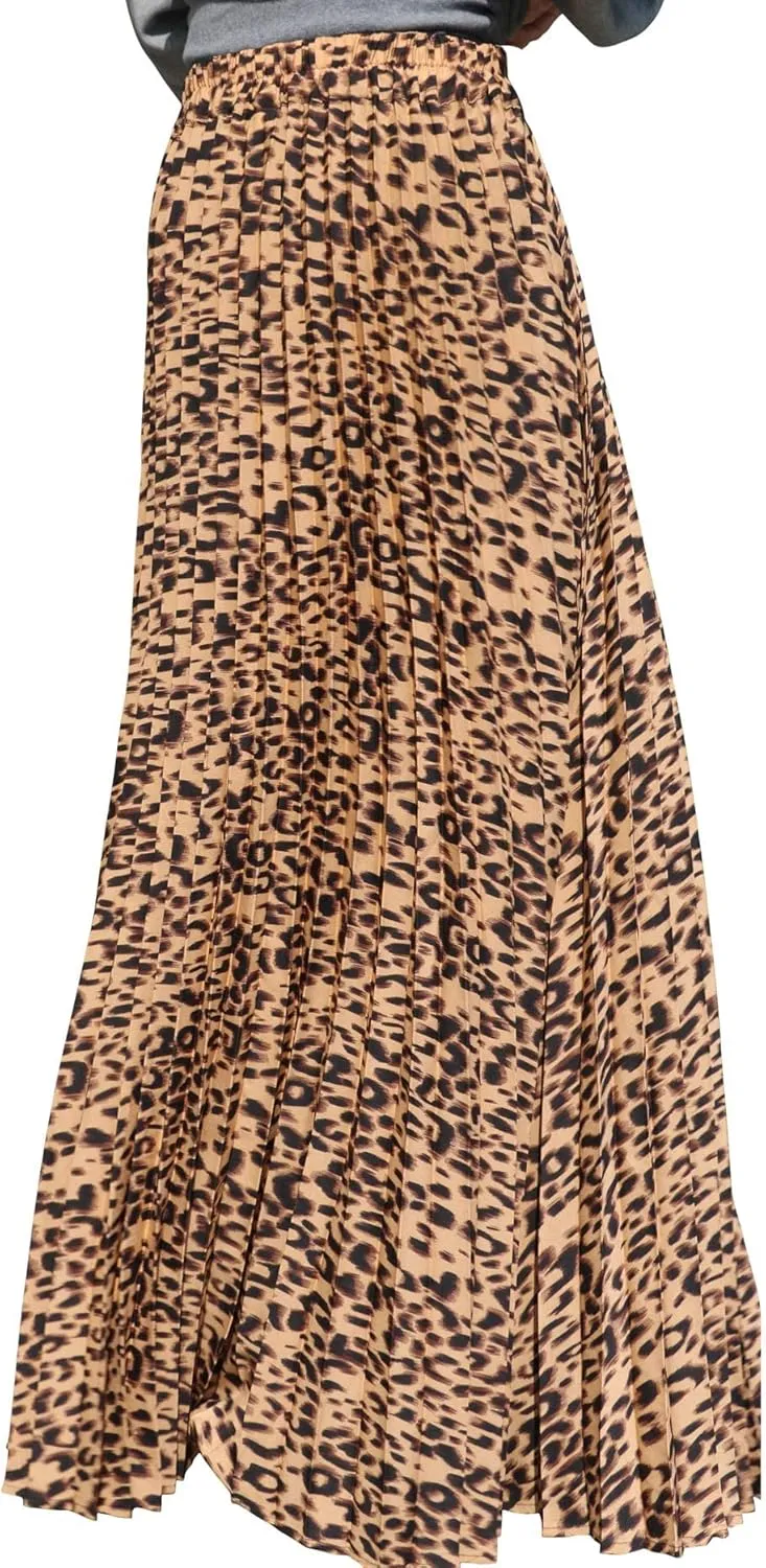 ebossy Women's High Waist Flowy Pleated Chiffon Maxi Skirt