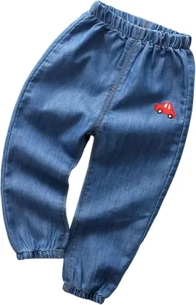 EISHOW Toddler Girls Boys Active Joggers Pants,Cartoon Kids Baby Elastic Waist Pull on Soft Cotton Denim Trousers Long Pants