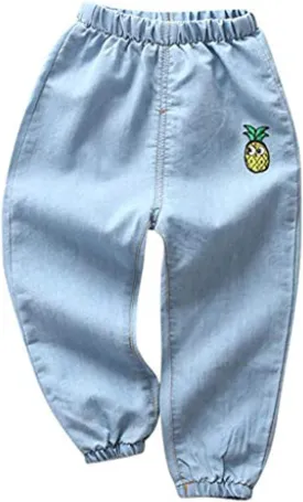 EISHOW Toddler Girls Boys Active Joggers Pants,Cartoon Kids Baby Elastic Waist Pull on Soft Cotton Denim Trousers Long Pants