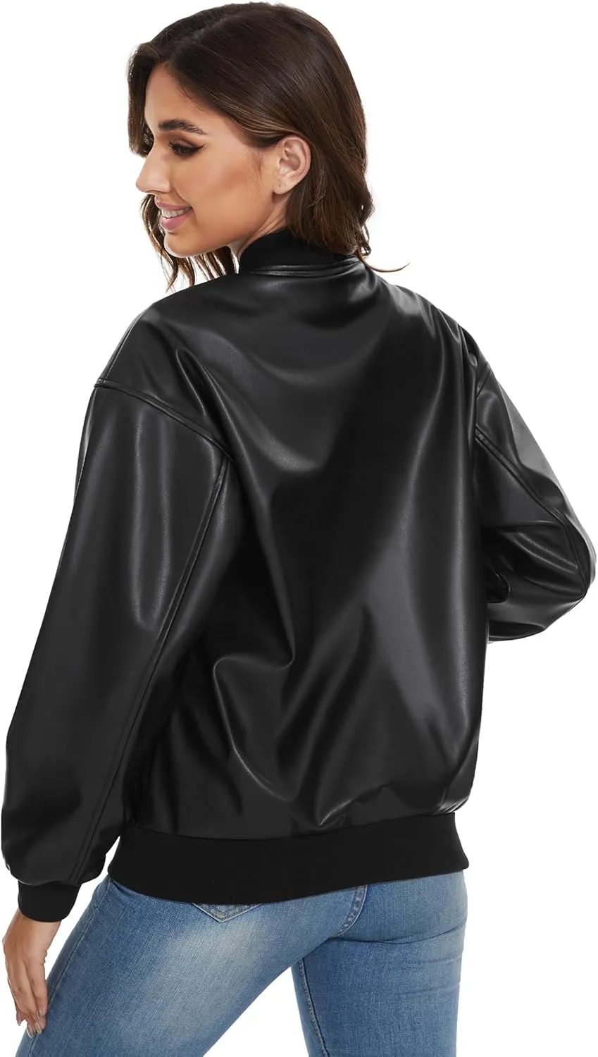 Fahsyee Women's Leather Jackets, Faux Motorcycle Biker Coat Short Lightweight Vegan