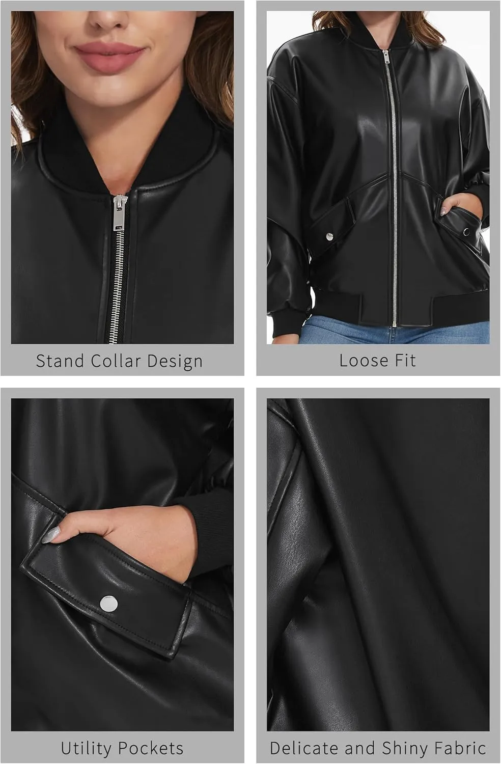 Fahsyee Women's Leather Jackets, Faux Motorcycle Biker Coat Short Lightweight Vegan