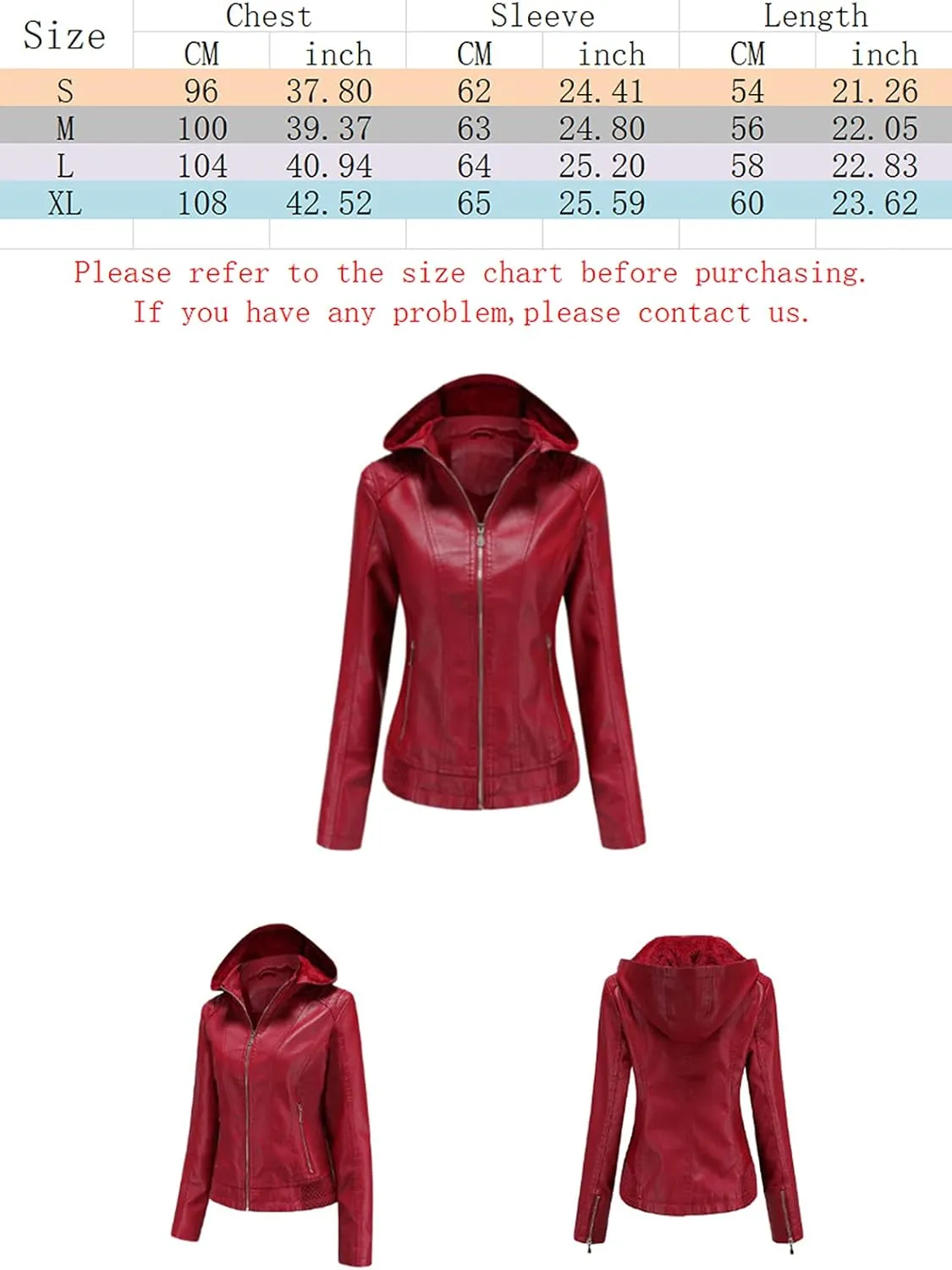 HALITOSS Women Classic Faux Leather PU Moto Biker Jacket Slim Fit Casual Zip Up Inner Fleece Coat With Hoodies