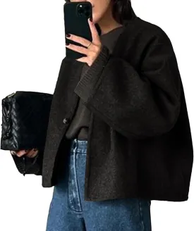 HOTIAN Women Plus Size Cropped Wool Blend Coats Long Sleeve Coat Jacket Peacoat Fall Winter Outwear Overcoat