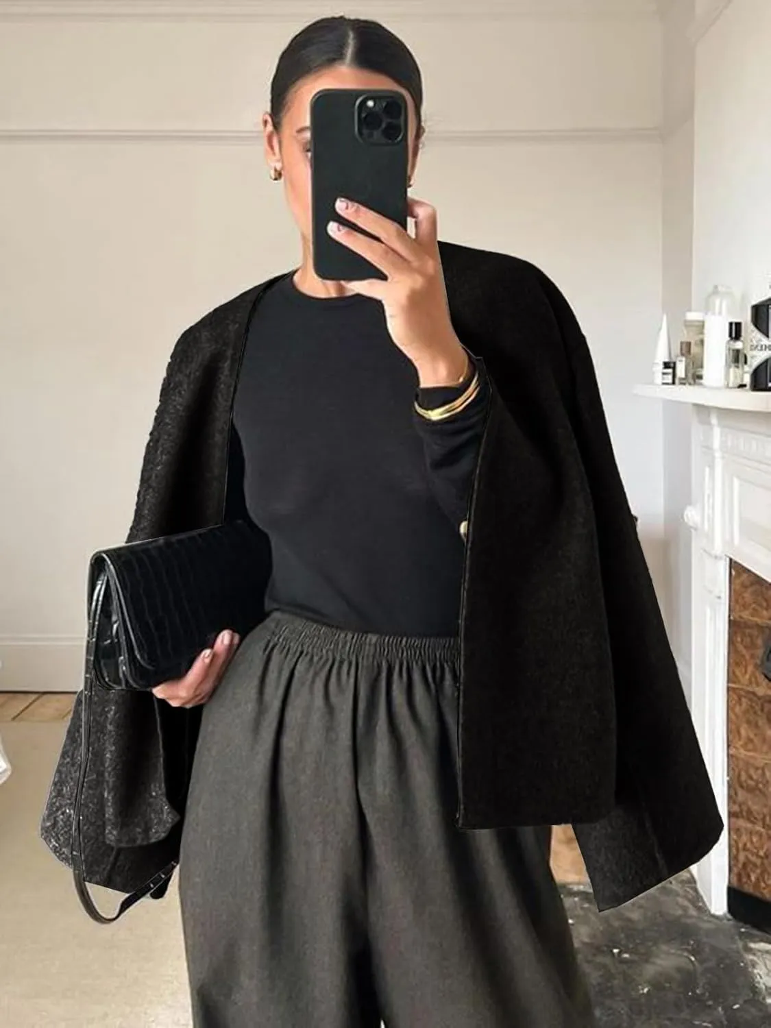 HOTIAN Women Plus Size Cropped Wool Blend Coats Long Sleeve Coat Jacket Peacoat Fall Winter Outwear Overcoat