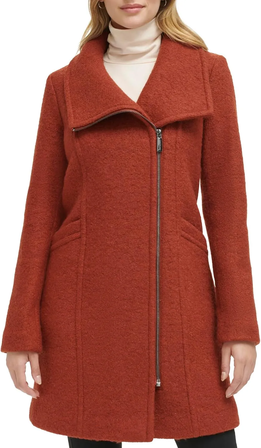 Kenneth Cole Women's Asymmetrical Zip Wool Boucle Coat