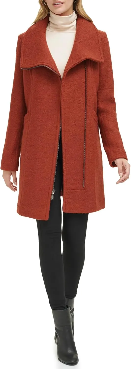 Kenneth Cole Women's Asymmetrical Zip Wool Boucle Coat