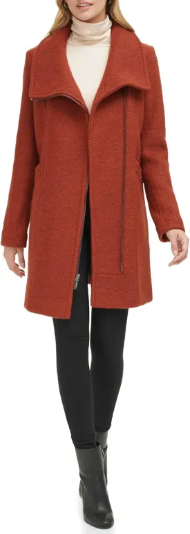 Kenneth Cole Women's Asymmetrical Zip Wool Boucle Coat
