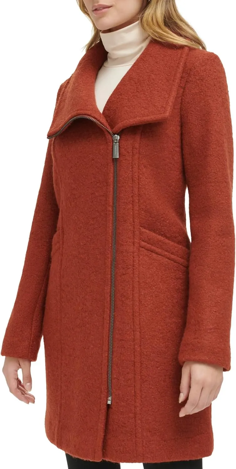 Kenneth Cole Women's Asymmetrical Zip Wool Boucle Coat