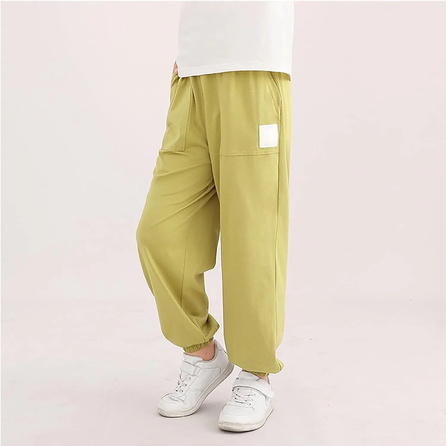 Kids Boys Girls Cuffed Sweatpants Stretch Pull on Elastic Pants Kids Jogger Loose Solid Color School Pants