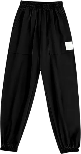 Kids Boys Girls Cuffed Sweatpants Stretch Pull on Elastic Pants Kids Jogger Loose Solid Color School Pants