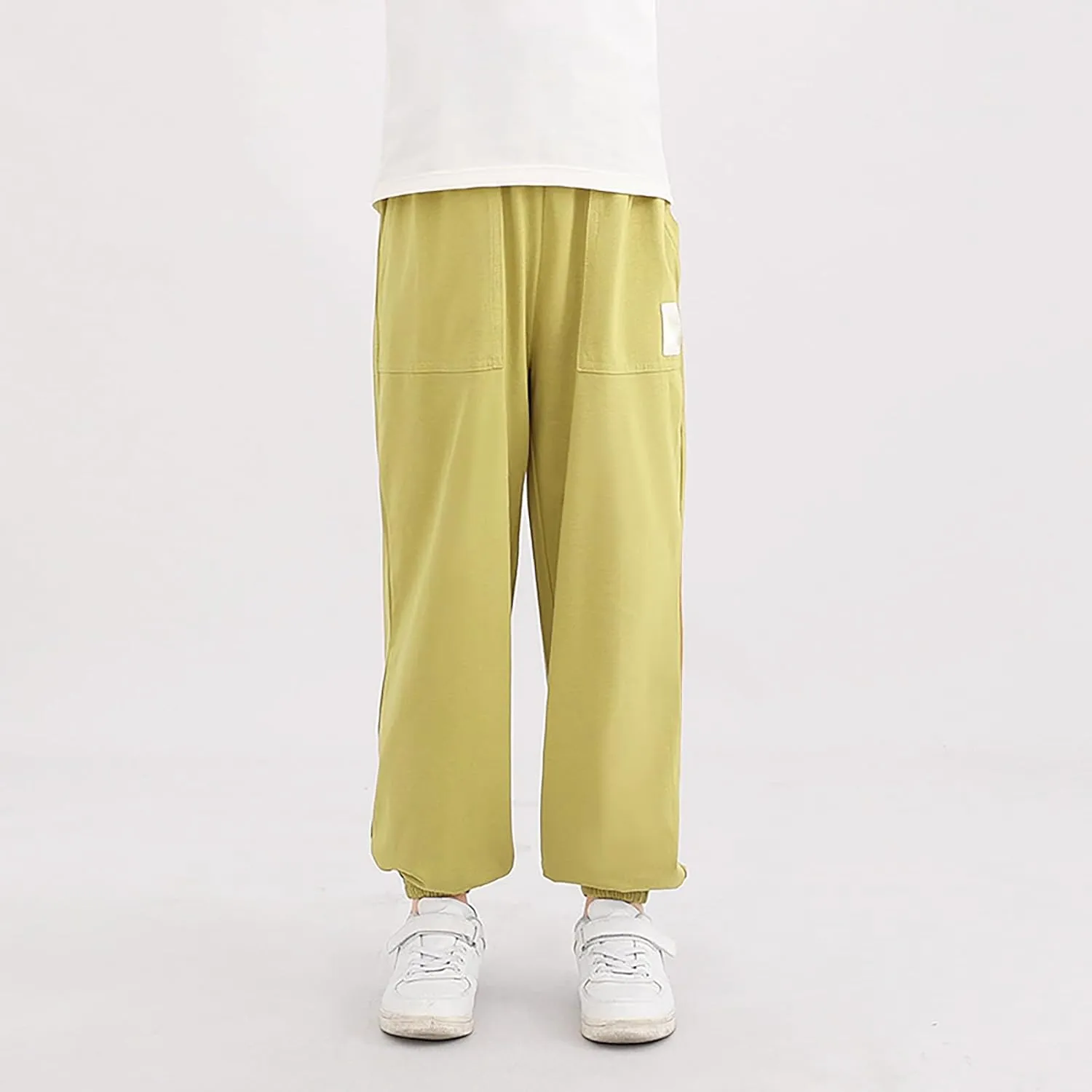 Kids Boys Girls Cuffed Sweatpants Stretch Pull on Elastic Pants Kids Jogger Loose Solid Color School Pants