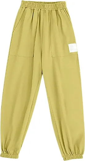 Kids Boys Girls Cuffed Sweatpants Stretch Pull on Elastic Pants Kids Jogger Loose Solid Color School Pants