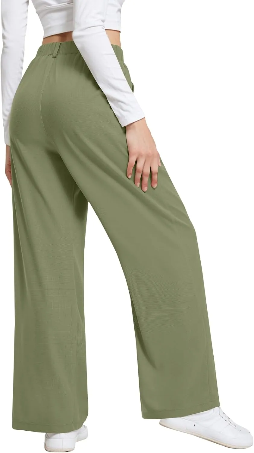Linen Trousers Pants for Women High Waisted Wide Leg Palazzo Pants Business Casual Flowy Dress Work Pant with Pockets