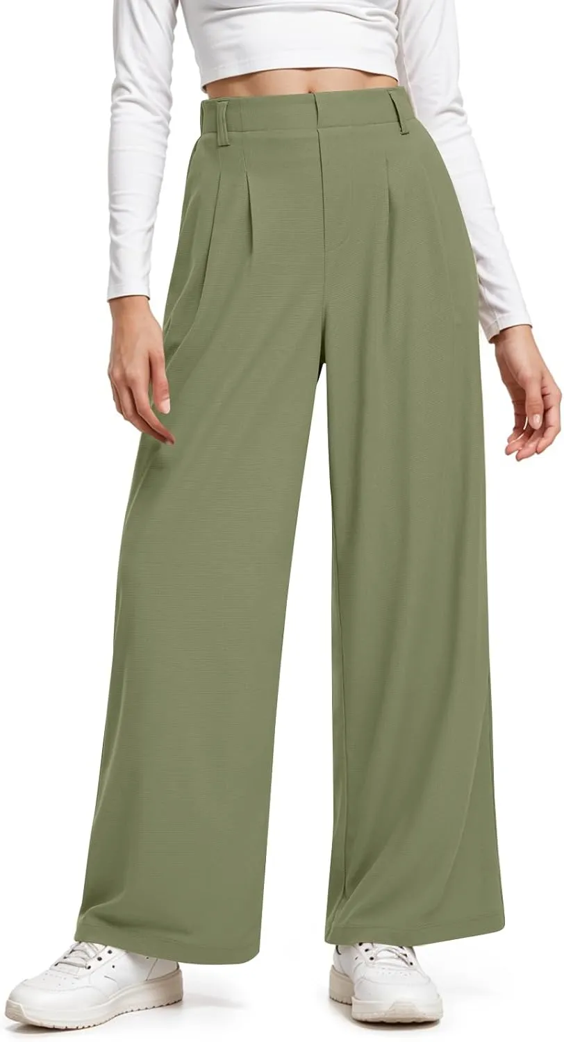 Linen Trousers Pants for Women High Waisted Wide Leg Palazzo Pants Business Casual Flowy Dress Work Pant with Pockets