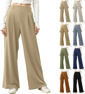 Linen Trousers Pants for Women High Waisted Wide Leg Palazzo Pants Business Casual Flowy Dress Work Pant with Pockets
