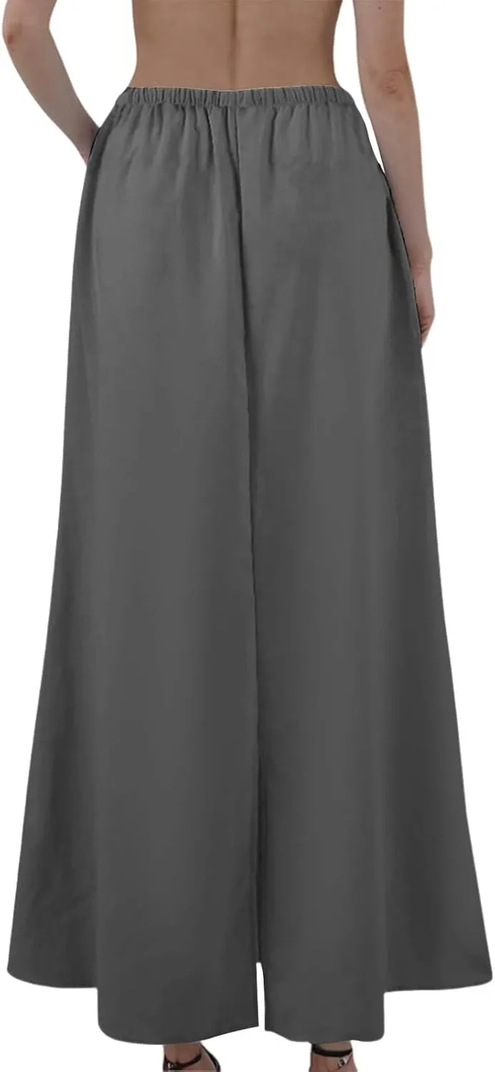 Linen Wrap Maxi Skirts for Women Trendy Summer Boho Long Low Rise Cotton Floor Length Skirt with Side Pockets